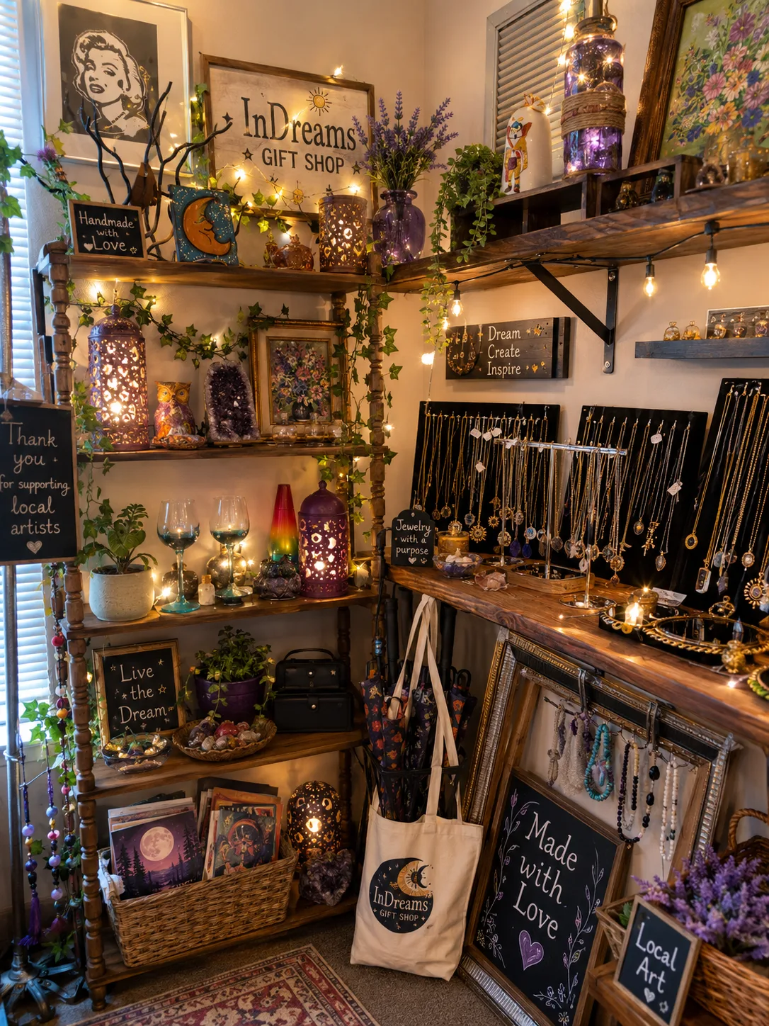 Handmade jewelry, candles, and gifts from local artists at the InDreams Gift Shop in Medford, NJ